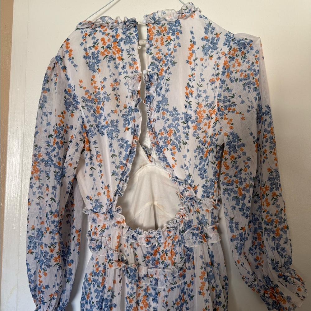 Light Blue Floral Ruffle Midi Dress - Picture 2 of 2